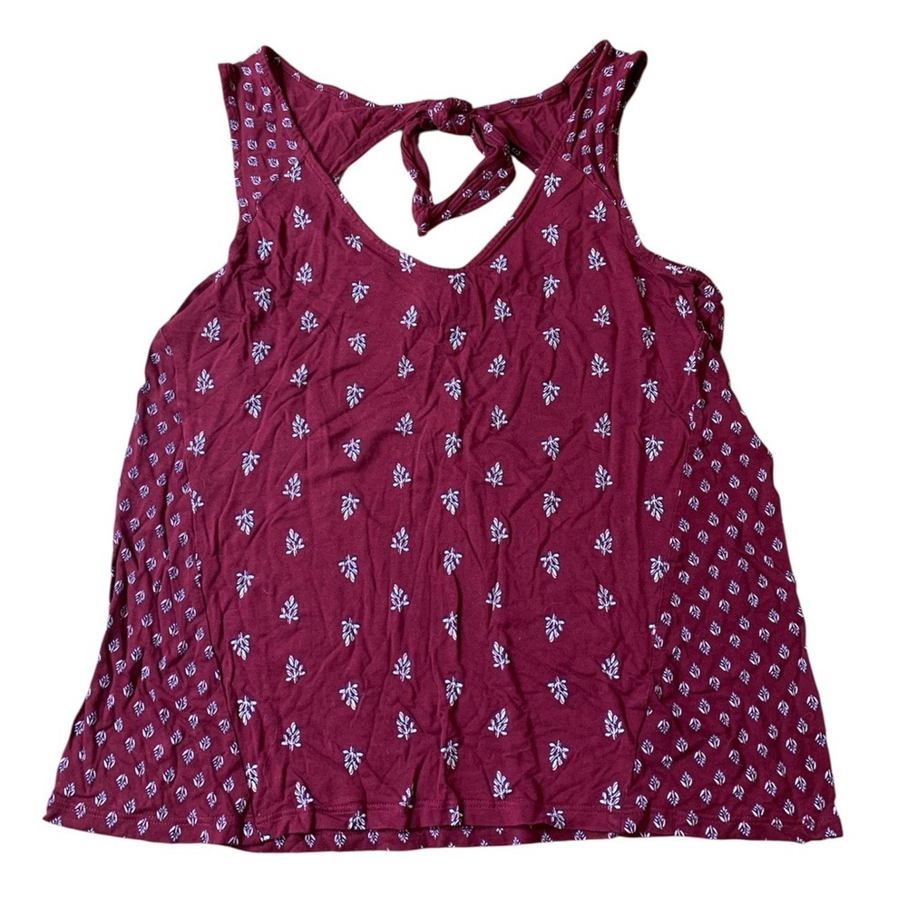 Old Navy Maroon Floral Keyhole Tie-Back Rayon Tank Top - Small